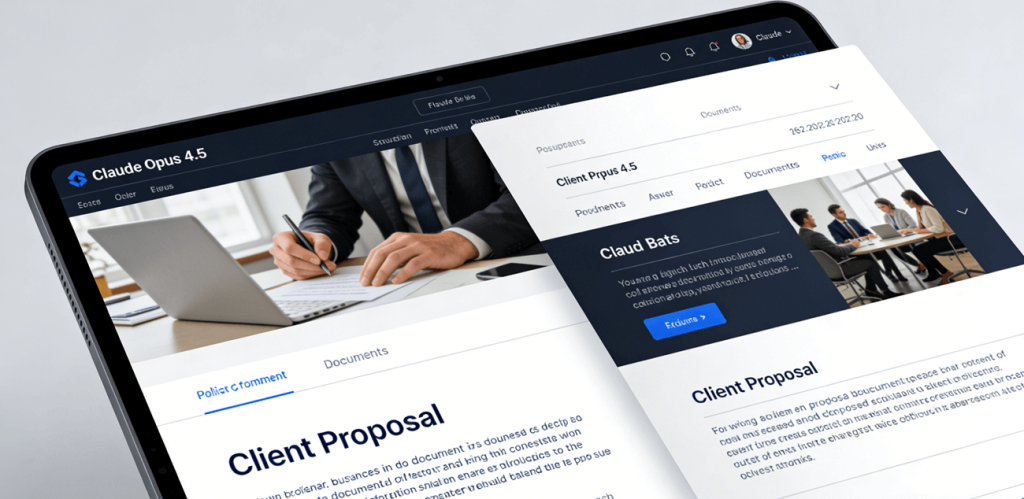 screenshot of Claude Opus 4.5 writing a polished client proposal